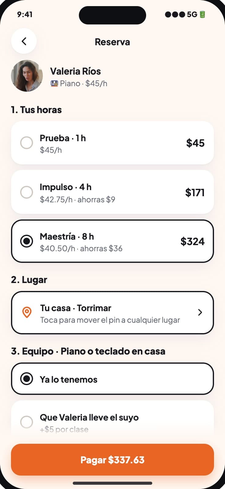 Booking a package of hours