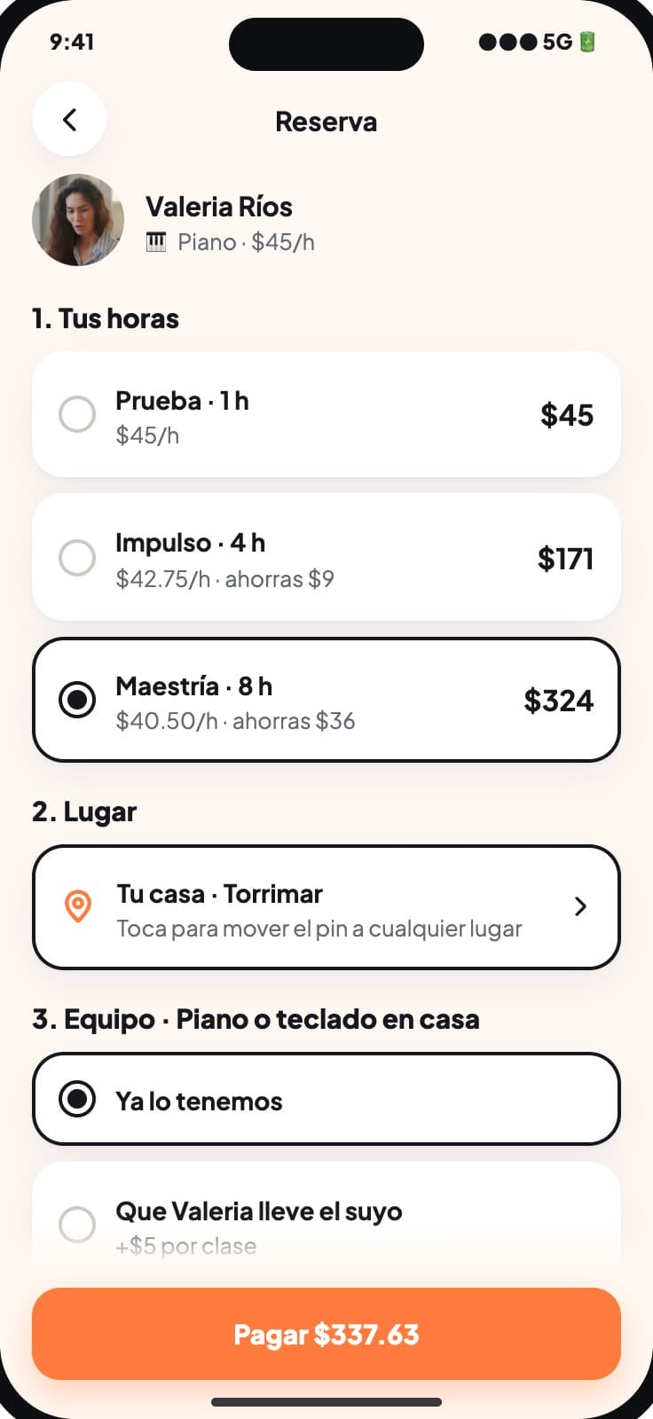 Reservar un paquete de horas