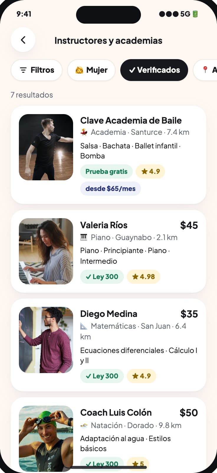 Buscar y filtrar instructores