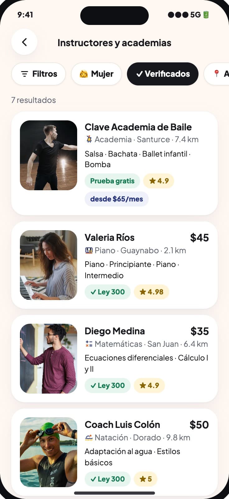 Searching and filtering instructors