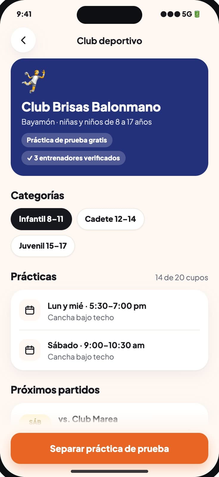 A sports club's page