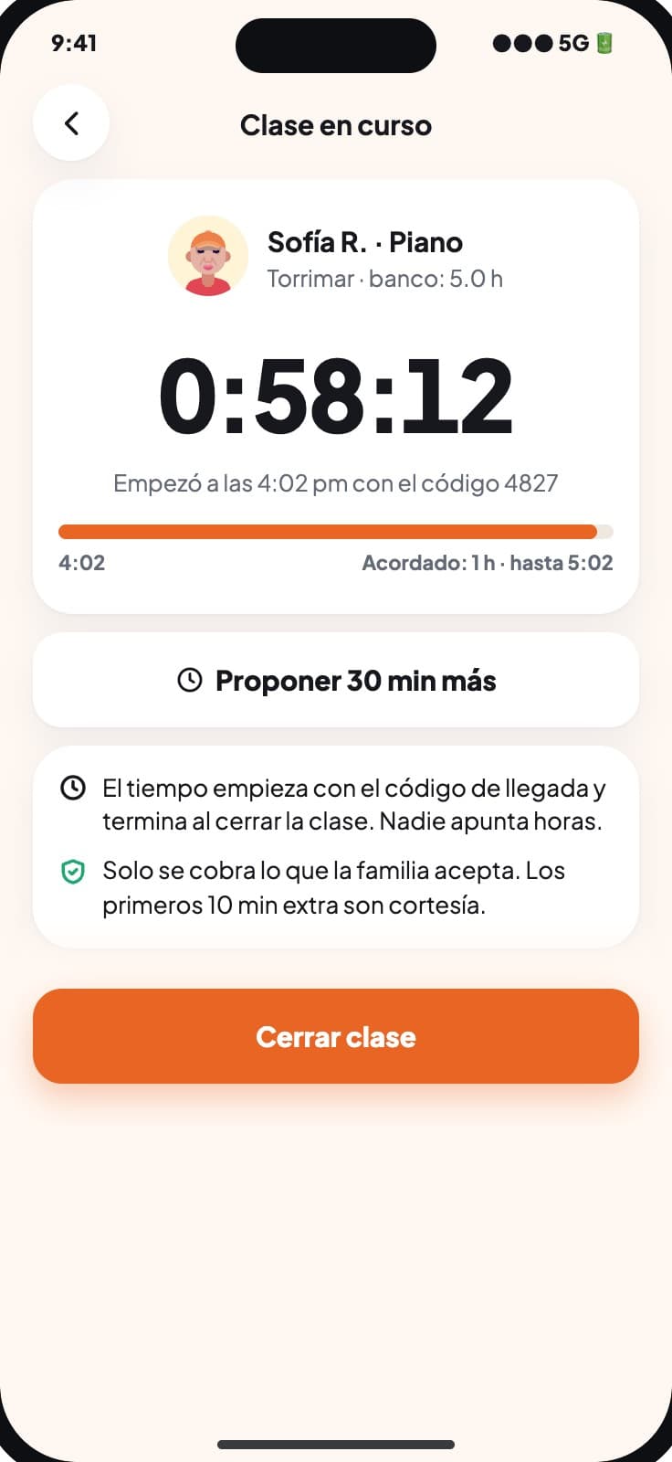 Class in progress with the time measured